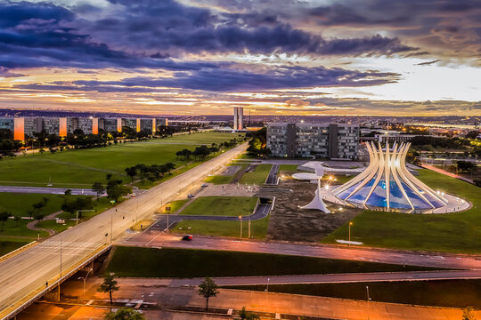 Metropolitan Cathedral Nossa Senhora Aparecida in the Federal District, Brasilia, Brazil, Architect: Oscar Niemeyer
