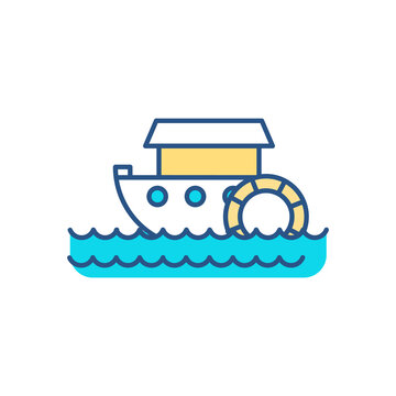 recommend clip art: Paddle-wheel boat RGB color icon. Small vessel for travel. Recreational boating. Paddle steamer. Steamship, watercraft. Enjoying on water activities. Sports recreation. Isolated vector illustration