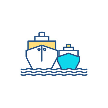 recommend clip art: Waterborne vessels RGB color icon. Maritime transport. Seagoing boats, ships. Vessels designed for water use. Marine life exploration. Enjoying sea activities. Isolated vector illustration