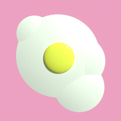 3D Render of yellow broken egg with the released protein pink background. Happy Easter. Srambled egg concept. Flat lay, minimalist.
