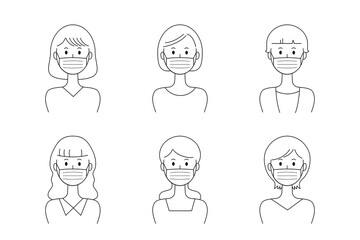 マスクをして怒った表情の女性のベクターイラストセット