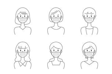 マスクをした女性のベクターイラストセット