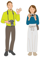 カメラで撮影を楽しむ　カメラマン夫婦