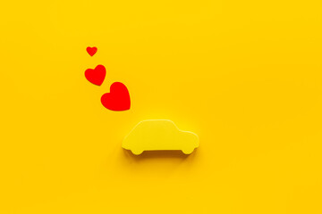 Car shape figure with heart. Insurance or car maintenance and repair concept