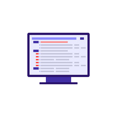 Application development, debugging and code testing of software for search bugs and errors. Concept of programming, analysis and coding data. Vector illustration isolated on white.