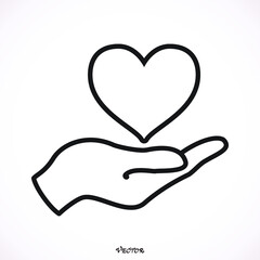 Web line icon. Heart in hand.