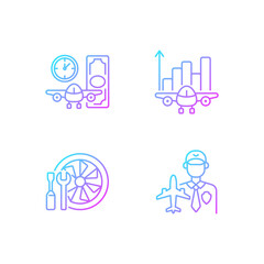 Aviation gradient linear vector icons set. Aircraft maintenance. Aviation security and fligts safety.Thin line contour symbols bundle. Isolated vector outline illustrations collection