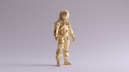 Gold Spaceman Astronaut Cosmonaut Ace Style 3d illustration 3d render	