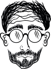 Baldhead and beard man with glasses,  simple vector illustration