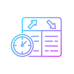 Flight scheduling gradient linear vector icon. The ability to plan trips. Compliance with the schedule. Schedule. Thin line color symbols. Modern style pictogram. Vector isolated outline drawing