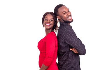 portrait of a beautiful young African couple embracing, happy.