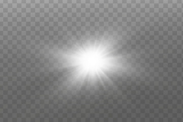 Light effect. Bright Star. Light explodes on a transparent background. Bright sun.