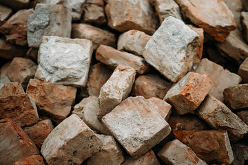 large old castle bricks lying scattered.