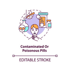 Contaminated or poisonous pills concept icon. Online pharmacy idea thin line illustration. Unregistered pharmacies threats. Vector isolated outline RGB color drawing. Editable stroke