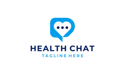 love heart medical health with chat bubble talk speak communication logo design template