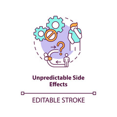 Unpredictable side effects concept icon. Online pharmacy idea thin line illustration. Unregistered pharmacies threats. Getting medicine. Vector isolated outline RGB color drawing. Editable stroke