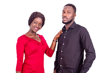 portrait of a young African couple, smiling.