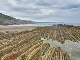 Layers of flysch, flysch cliffs, Basque Coast UNESCO Global Geopark, European Geopark Network,...