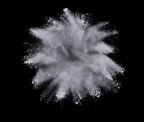 White powder explosion on black background