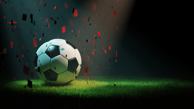Football  and grass with confetties 3d rendering	