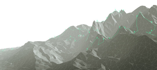 Overview of a winding hiking trail through the mountains with waypoints - 3d illustration © Christoph Burgstedt