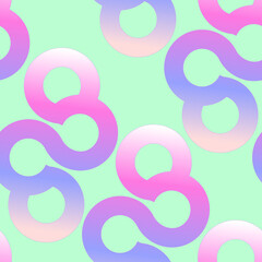 Seamless pattern of abstract objects with a gradient fill on a light green background for textiles.