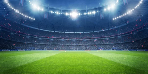 Deurstickers Football stadium at night. An imaginary stadium is modelled and rendered. © efks