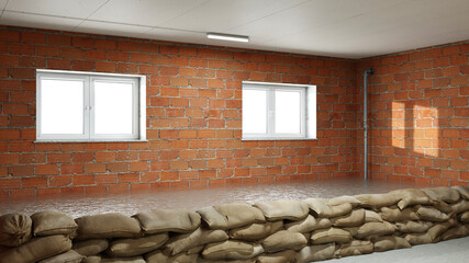 Deich aus Sandsäcken als Schutz gegen Hochwasser