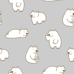 Seamless Pattern with Cartoon White Bear Illustration Design on Grey Background