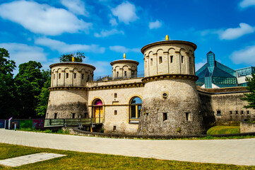 Luxembourg city, Luxembourg - July 15, 2019: Famous medieval Three Acorns fortress (Fort Thungen) in Luxembourg city - 417361714