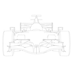 Contour of a racing car from black lines on a white background. Front view. Vector illustration