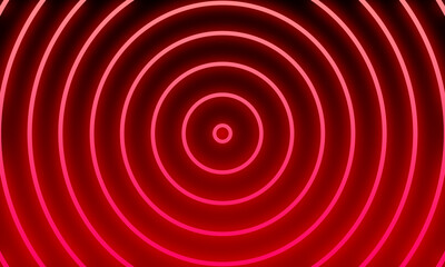 Abstract red neon light circles background.