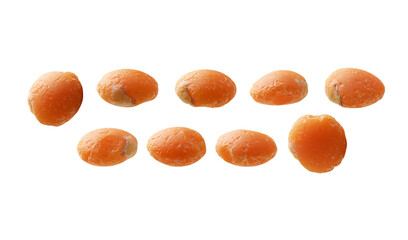 A set of red lentils. Isolated on a white background