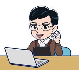 エプロンをしたアルバイトの男性