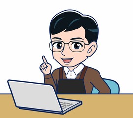 エプロンをしたアルバイトの男性