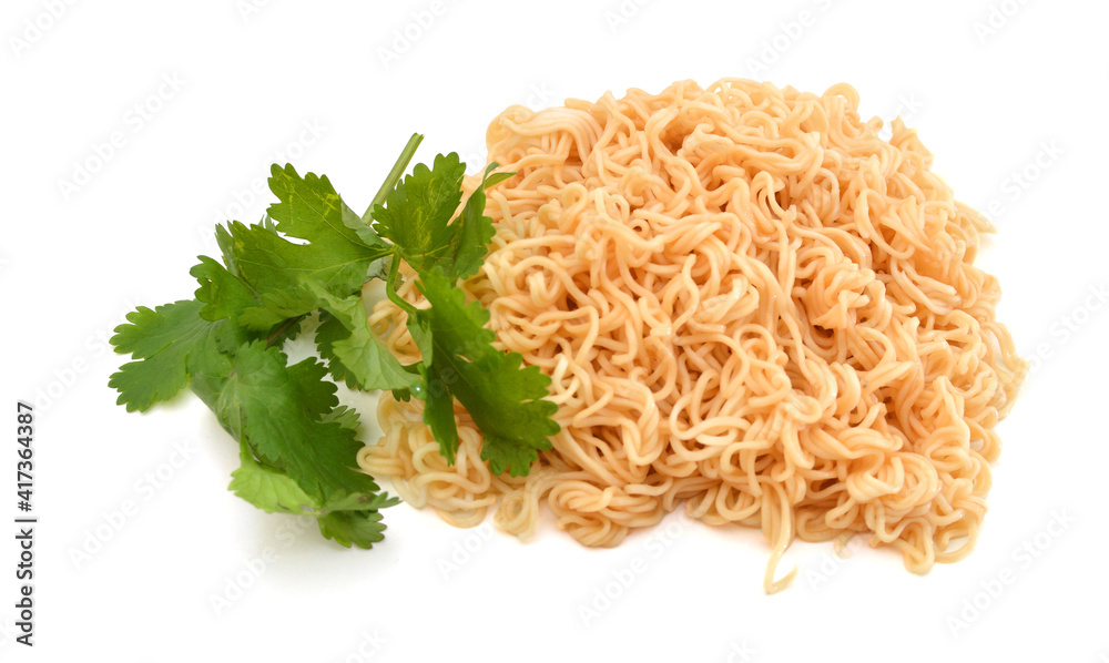 Sticker egg noodles, isolated on white background.