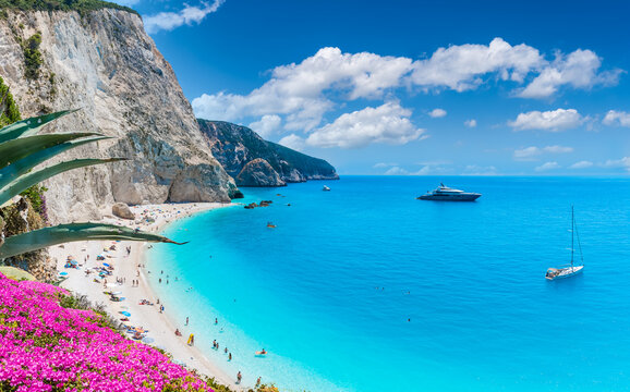Landscape with Porto Katsiki beach on the Ionian sea, Lefkada island, Greece - Powered by Adobe