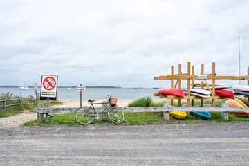 bicycle and kayak at the beach