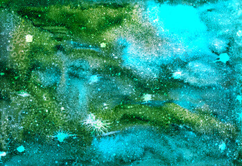 Watercolor abstract painting. Colorful decorative background with stains and blots.