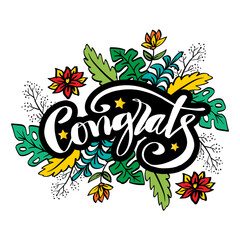 Congratulations Hand lettering  with floral ornament.