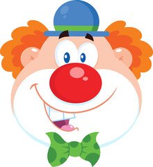 Smiling Clown Face Cartoon Character. Vector Illustration Flat Design Isolated On Transparent Background