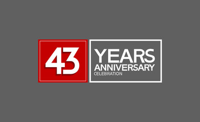 43 years anniversary in square with white and red color for celebration isolated on black background