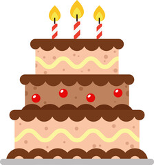 Cartoon Birthday Cake With Candles. Vector Illustration Flat Design Isolated On Transparent Background
