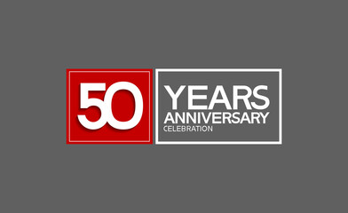 50 years anniversary in square with white and red color for celebration isolated on black background