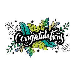 Congratulations Hand lettering  with floral ornament.
