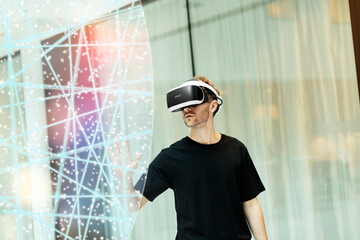 Man wearing virtual reality glasses