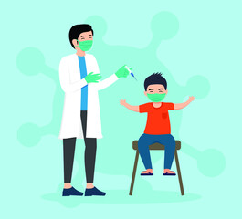 Fototapeta premium Doctor Inject Vaccine in flat design