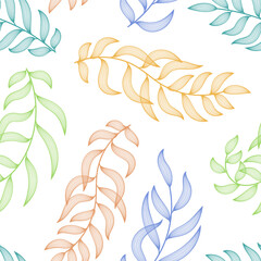 Willow leaves. Seamless pattern. Vector leaf. Hand drawn repeating elements. Fashion print. Design for textile. Natural background