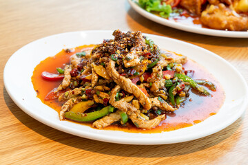 stir-fried pork with Mala Chilli