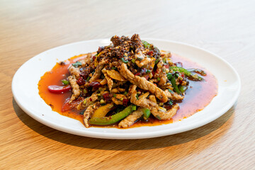 stir-fried pork with Mala Chilli